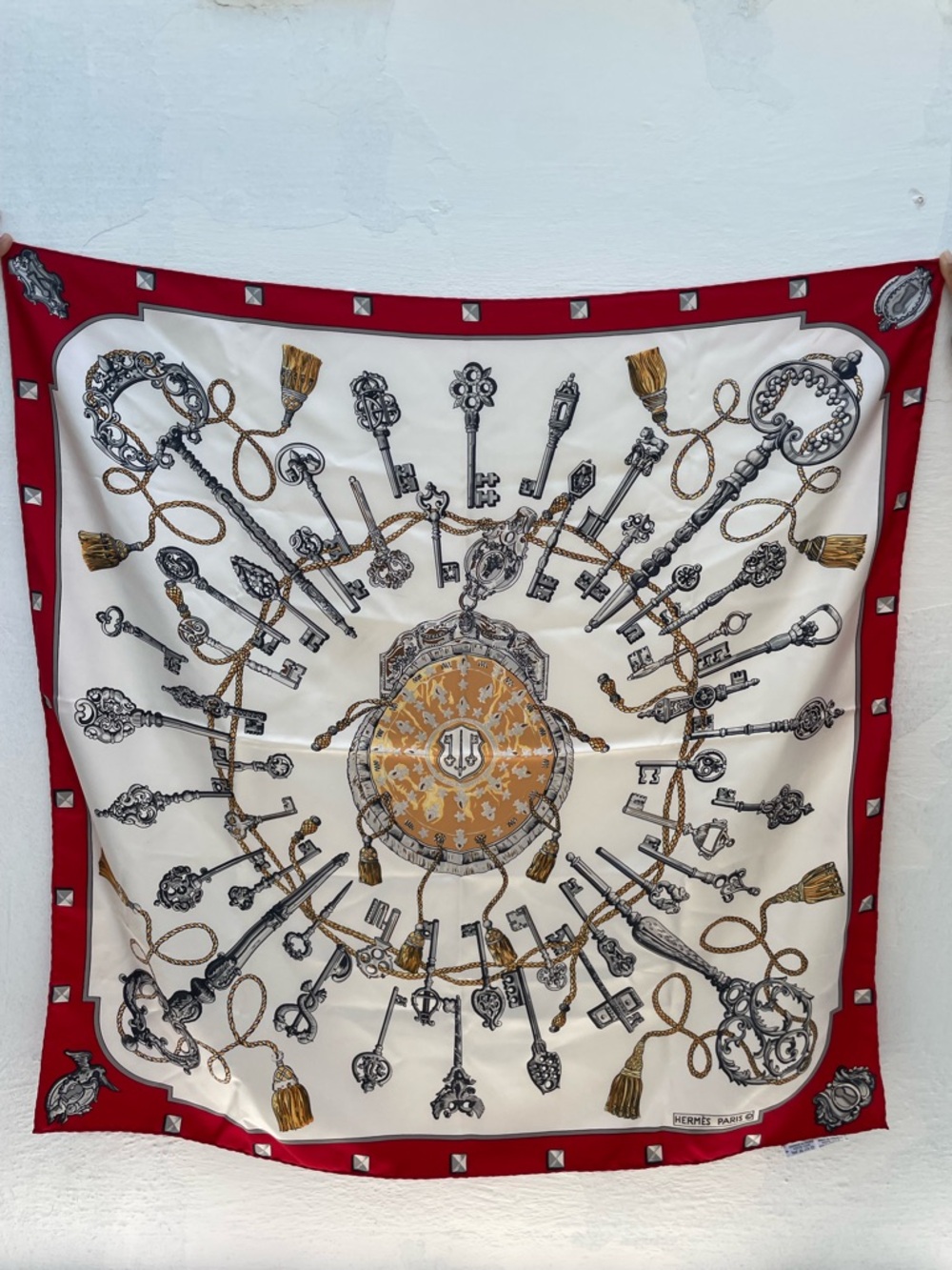 Hermes Red and Cream Key Motif Wall Tapestry